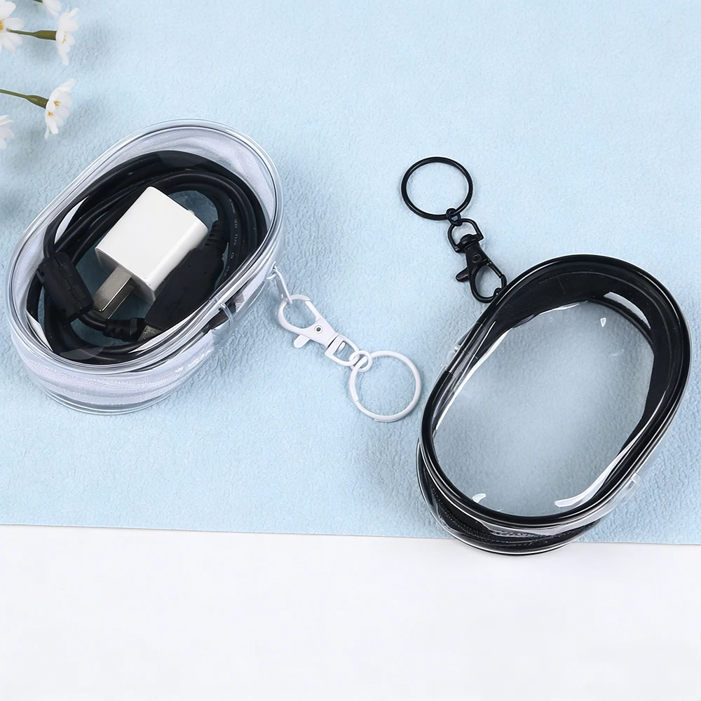 Transparent Mini Zipper Storage Bag Portable Clear Charging Cable Keychain Organizer Bag Waterproof Cosmetic Bag Coin Purse