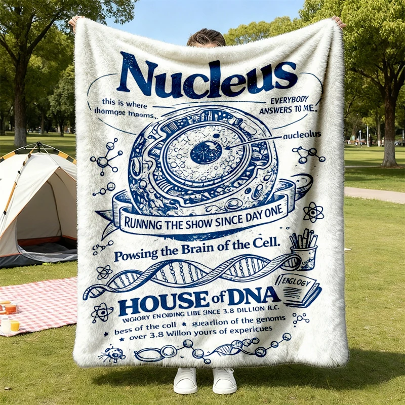 Nucleus Blueprint Vintage Science Flannel Blanket, Retro Biology Graphic Flannel Throw