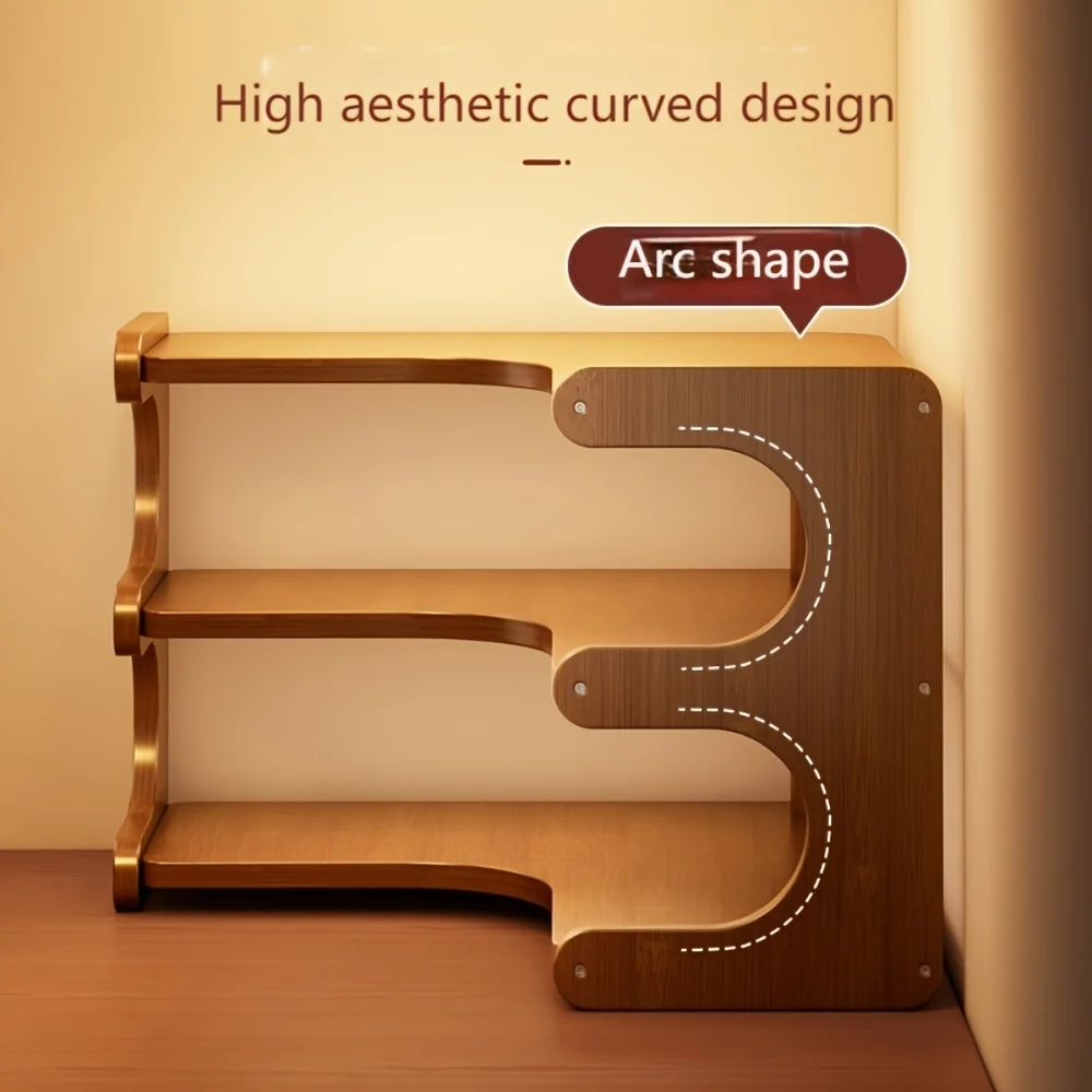 رف مكتب زاوية من الخيزران متعدد الطبقات قطعة واحدة - منظم زاوية مستطيل من الخشب الطبيعي للنباتات والكتب والقرطاسية - سافين الفضاء #4