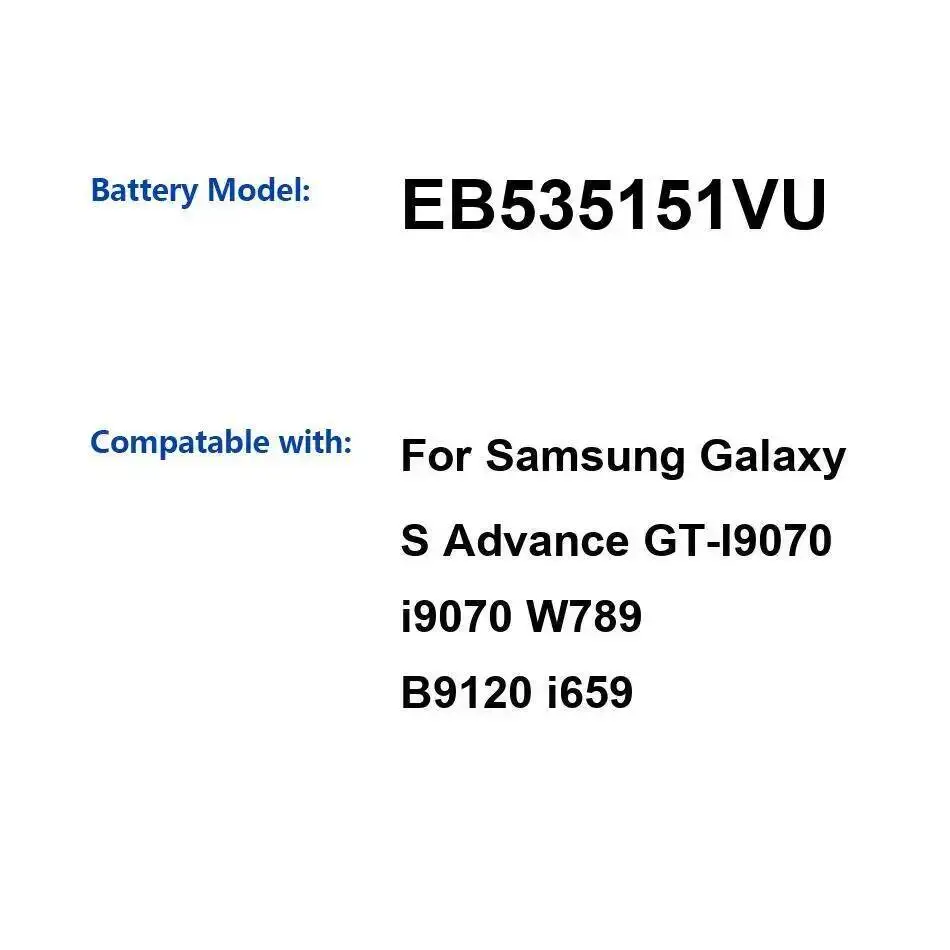 

Mobile Phone Battery 1500Mah For Samsung Galaxy S Advance GT-I9070 I9070 W789 B9120 I659 EB535151VU High-Capacity