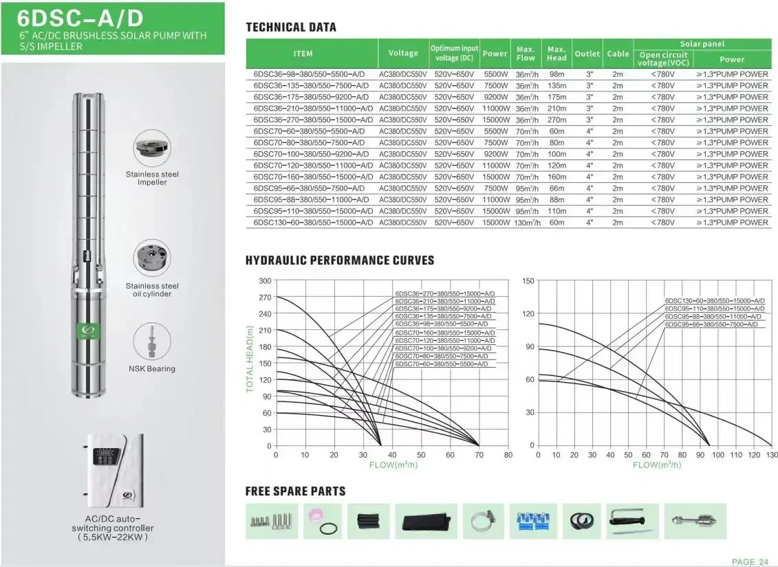 6 Inch Solar Water Pump Bomba Solar   for Agriculture