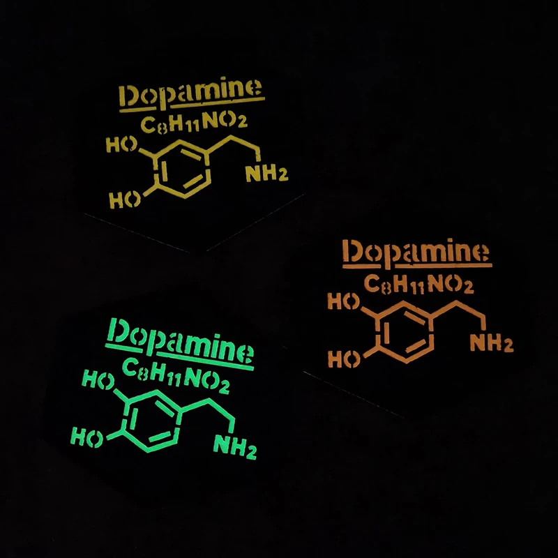 Hexagon Luminous Dopamine Patches Nylon C8H11NO2 HO NH2 Cerebral Endocrine Tactical Badge For Clothes Backpack Helmet Sticker