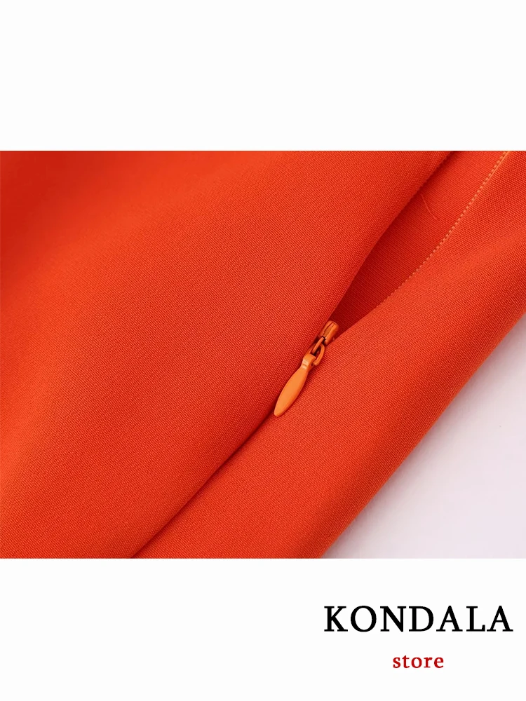 KONDALA Vintage Solid Orange Office Lady Fashion 2023 Spring Women Suits Slim Belt Women Elegant Blazer Zip Wide Leg Long Pants