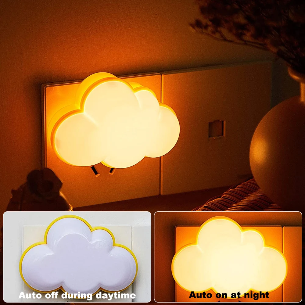 LED Plug In Smart Motion Sensor Night Lights Auto On/Off Cloud for Kids Bedroom Stair Hallway Kitchen Wall Lamps