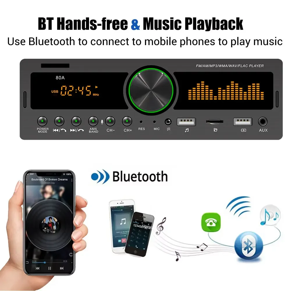 راديو السيارة 1Din 4*60 واط Srereo MP3 مشغل وسائط متعددة بلوتوث FM استقبال مع جهاز التحكم عن بعد دعم USB شحن TF FM AUX #3