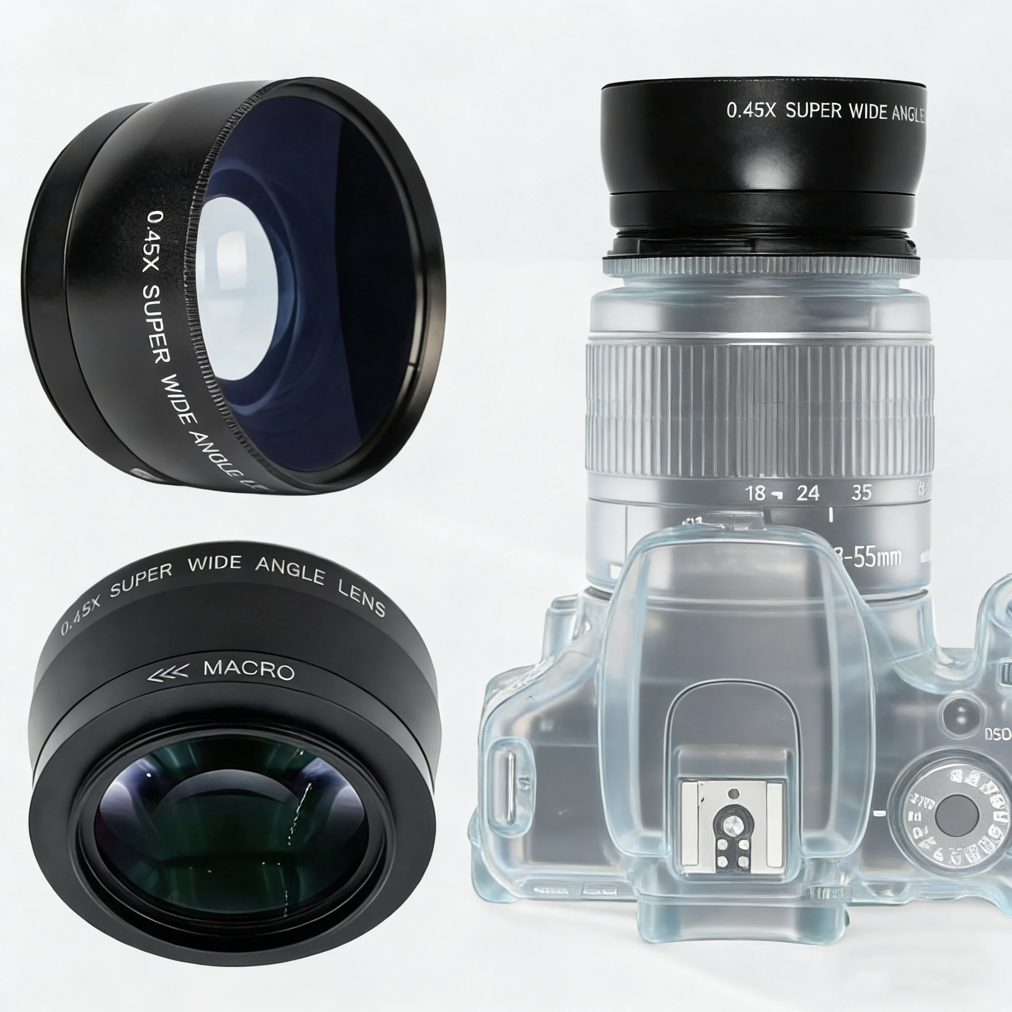 52mm/58mm Professionelles Kameraobjektiv, 0,45X Weitwinkelobjektiv mit integriertem Makroobjektiv, geeignet für Canon-, Nikon- und Sony-Kameraobjektive