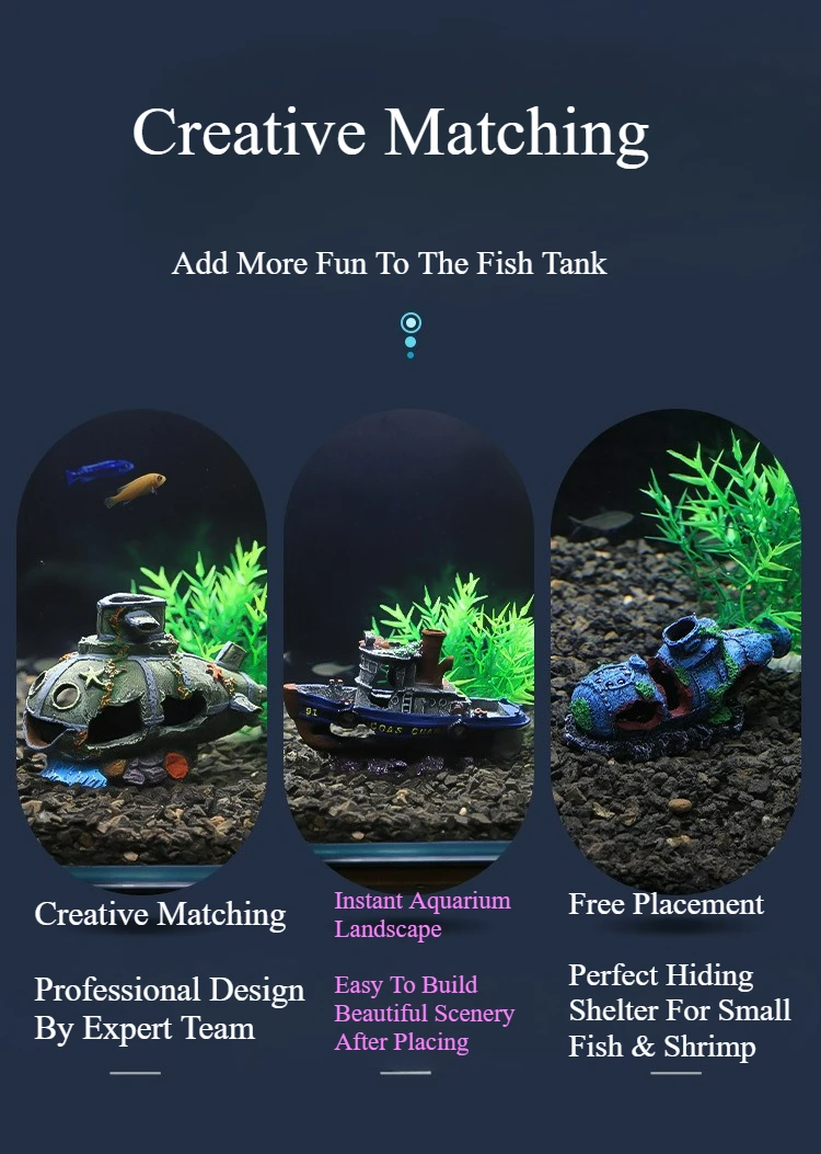 Hohles versunkenes Schiffs-Aquarium-Ornament, Harz-Schiffswrack-Höhlenversteck, Fischbecken-Landschaftsdekoration für Süßwasser-Aquarien – Detail 1