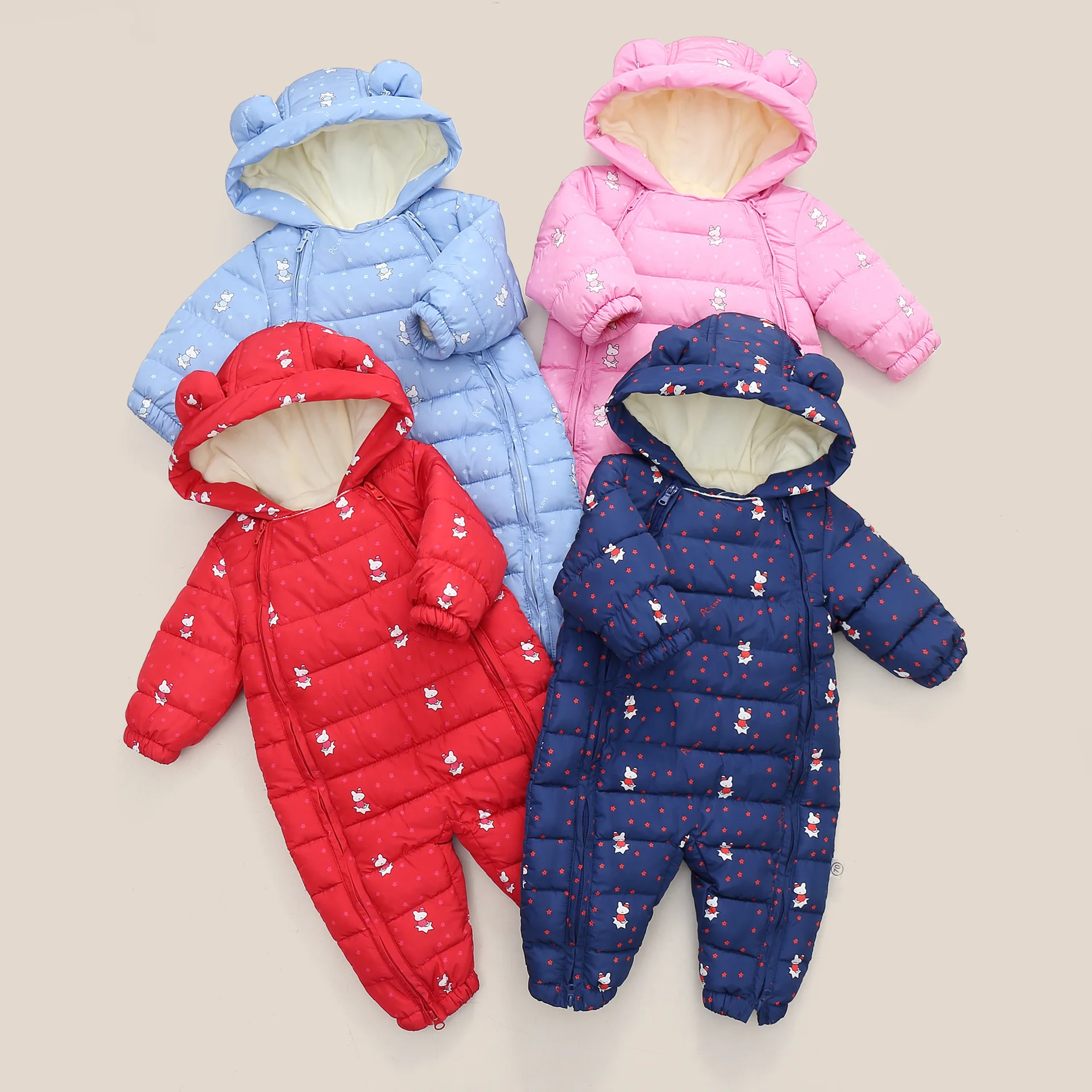 RAISE 2025 Baby Boy Winter Snowsuit Printed Hooded Thicken Warm Newborn Baby Girl Jumpsuits New Born Infant Girl Overalls Romper