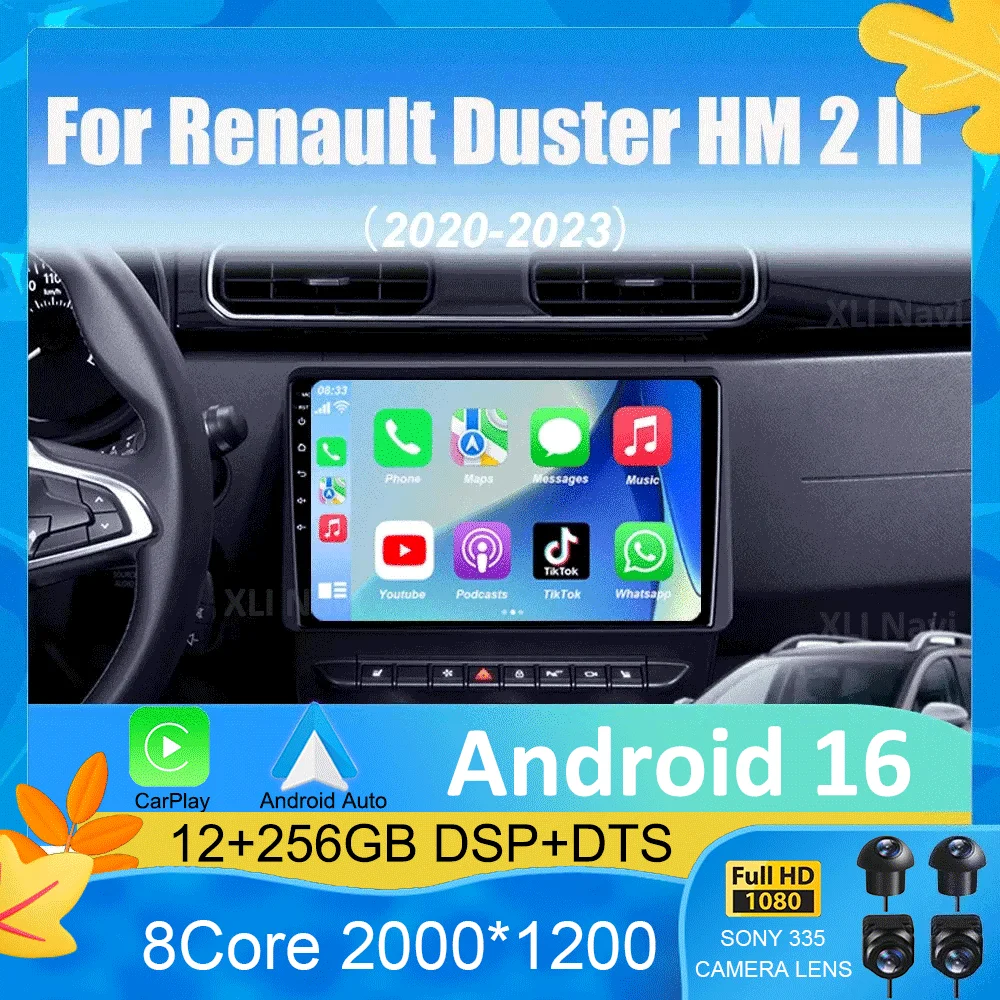 Android 16 Car Radio For Renault Duster HM 2 II 2020 - 2023 Arkana 1 I 2019 - 2023 Multimedia Video Player Navigation Stereo GPS