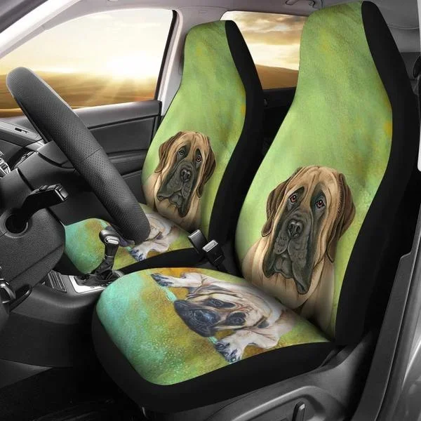 2pcs English Mastiff Dog Print Car Seat Covers