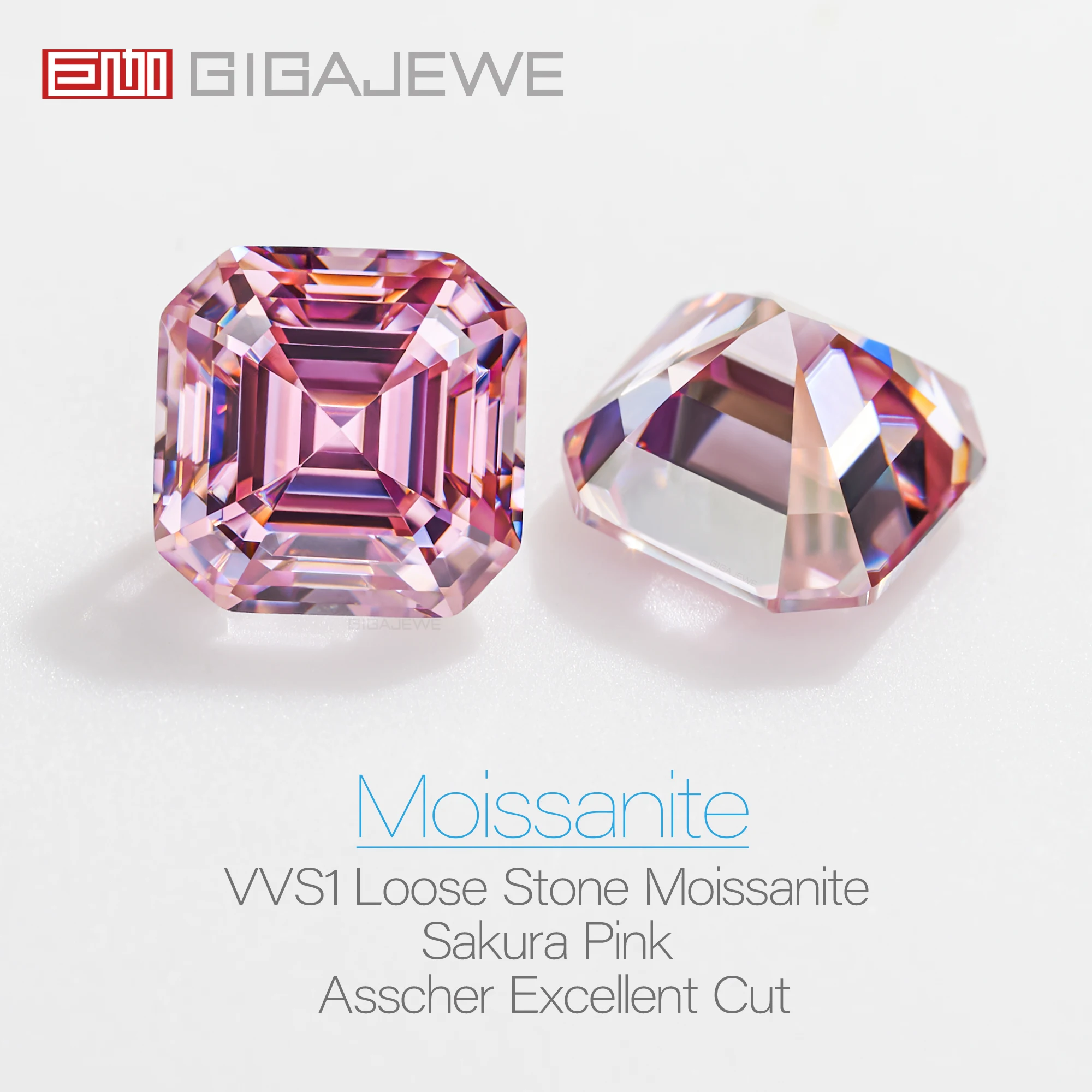 GIGAJEWE Moissanite Sakura Pink Color Asscher Cut FL-VVS1 PFL-remium Gems Loose Diamond Test Passed Gemstone For Jewelry Making