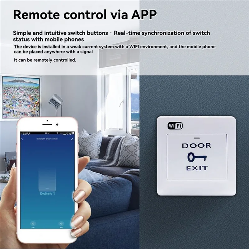 ABZZ-Tuya Smart Life Wifi For Door Open Exit Button Voice Controlled Remote Release Push Switch For Door Lock Wireless Functiona