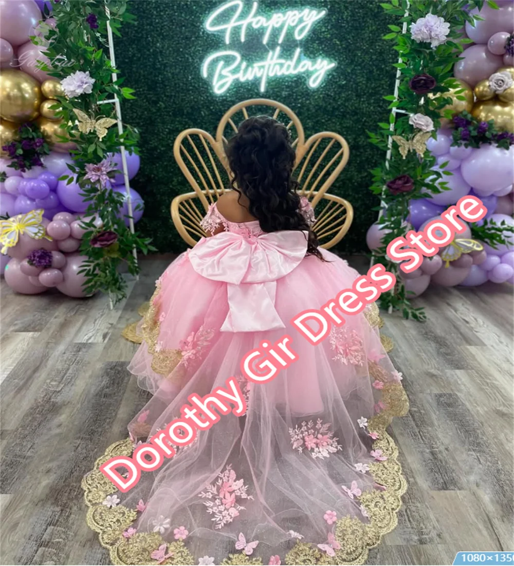 فستان فتاة الزهور اللطيف باللون الوردي الفاتح مع حزام سباغيتي زائدة القوس مأدبة عرض عيد ميلاد فستان الأميرة الزفاف