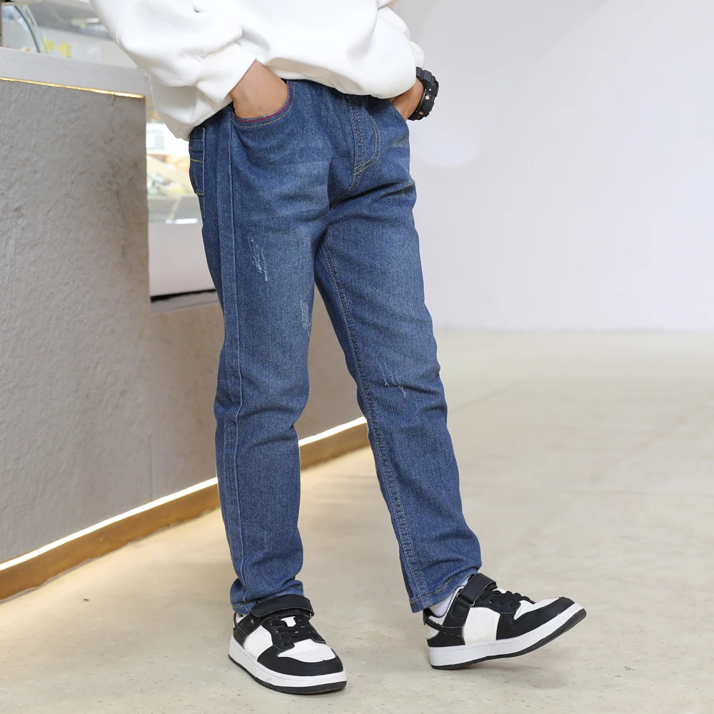 IENENS Kids Slim Jeans Teens Boy Casual Trousers Child Elastic Waist Pants 4-11 Years Fashion Solid Color Straight Denim Pants