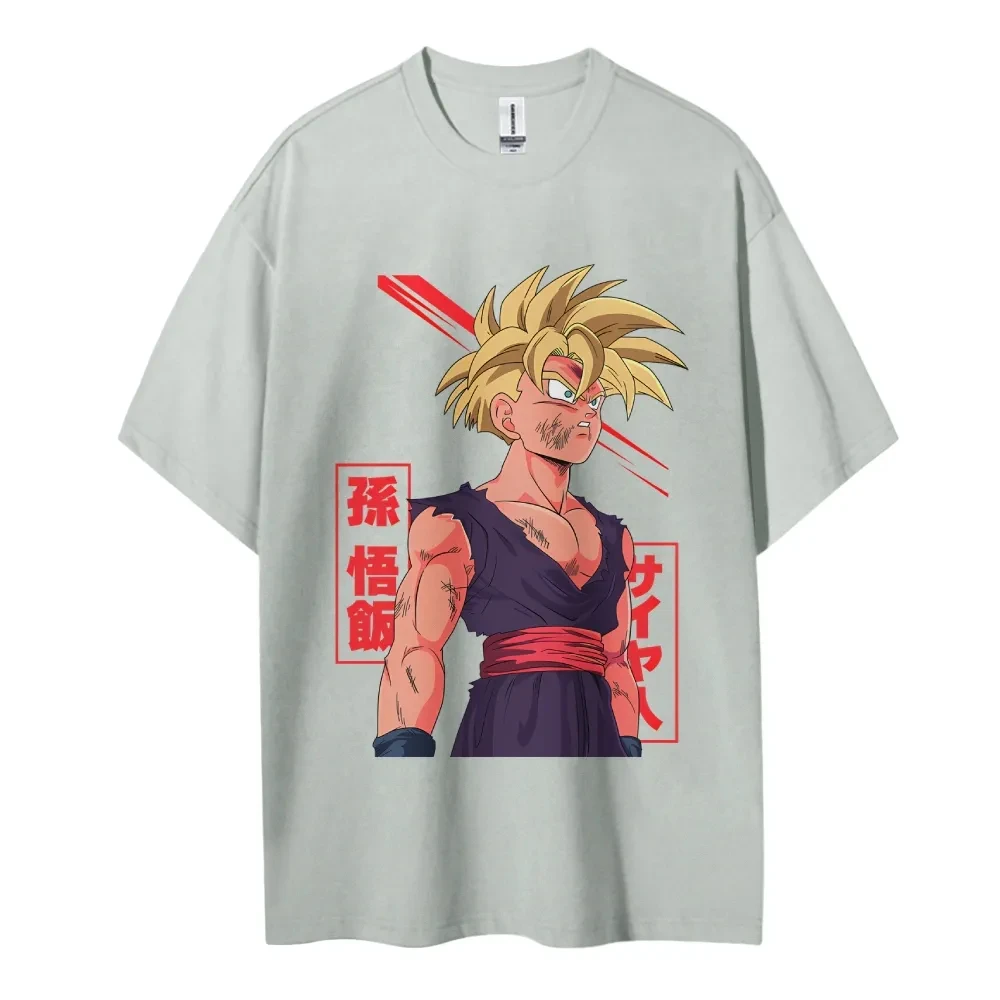 Dragon Ball Gohan Anime impreso hombres y mujeres 2026 algodón puro nuevo verano americano Casual padre niño Top de manga corta