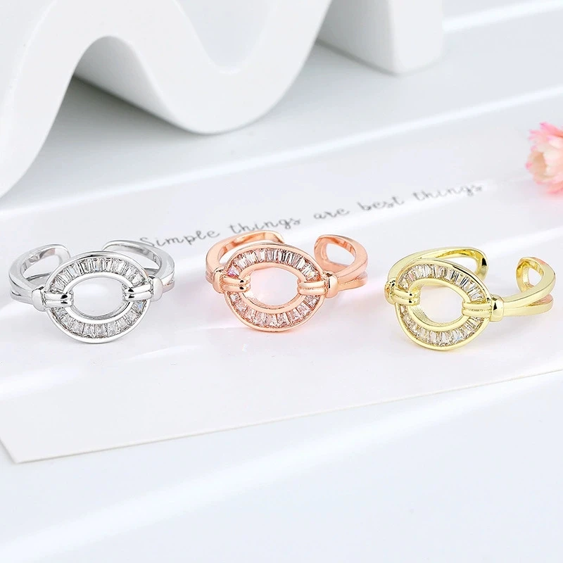 Horseshoe Zirconia Open Ring Trendy Style Adjustable Ring for Women Fashion Stackable Jewelry Gift