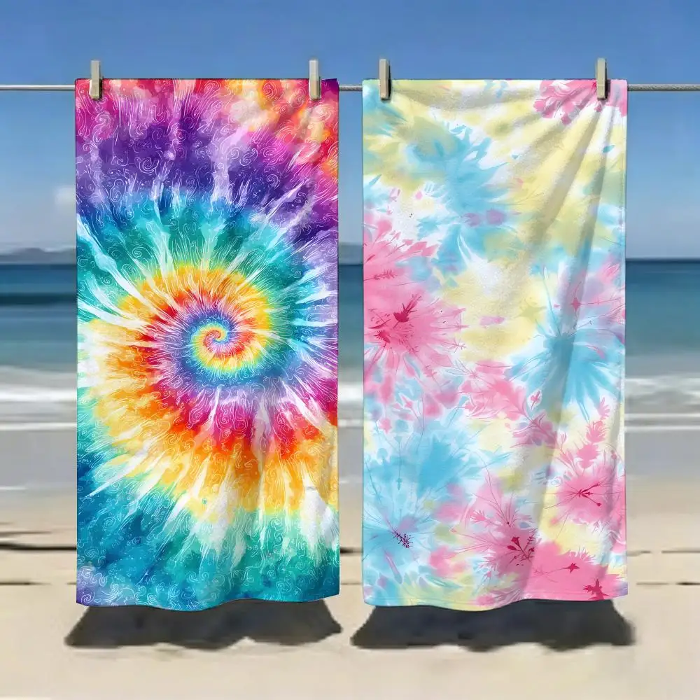 Abstract Color Tie dye Towel Microfiber soft Beach Towel for Travel Fitness Sauna Bathing Camping
