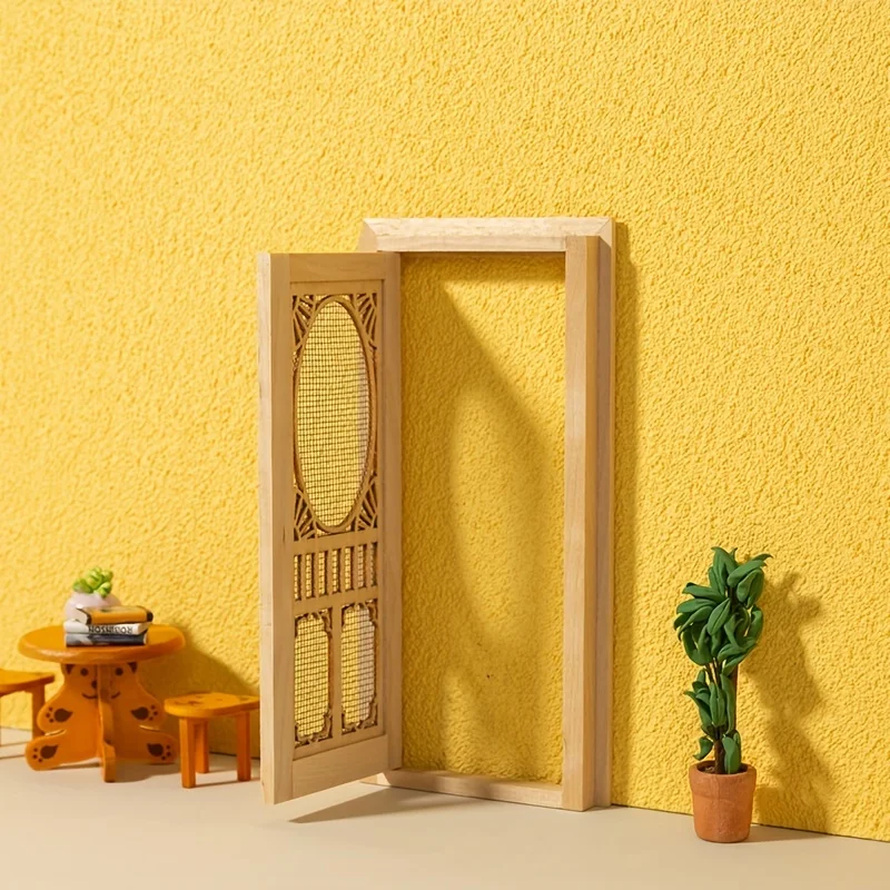 1 قطعة 1:12 مقياس دمية مصغرة باب خشبي باب الشاشة مع تصميم جوفاء مثالية لأبواب الديكور نموذج المشهد الهواة