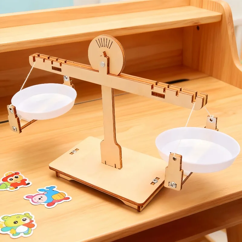 Wooden DIY Balance Scales Assembly Kit STEM Physics Experiment Model Hand On Science Learning Tool For Desktop Project Operation
