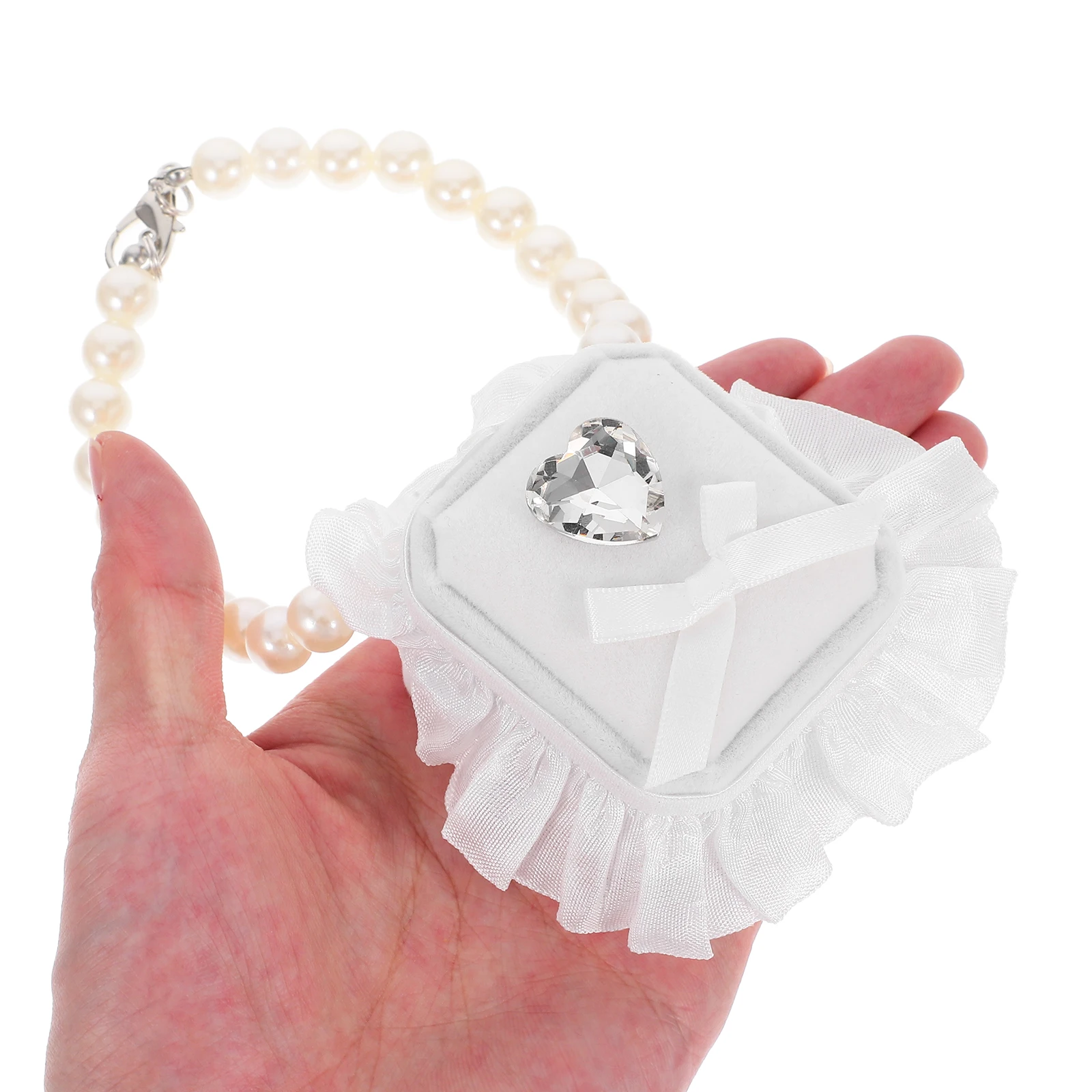 

Pet Wedding Ring Box Pearl Dog Jewelry Holder Engagement Proposal Ribbon Collar Necklace Storage Accessories durable