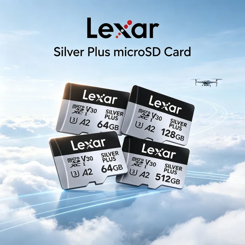 Lexar Professional SILVER PLUS U3 A2 V30 TF Card 4K microSDXC UHS I High Speed Memory Card 64GB 128GB 256GB for Tablet Drone