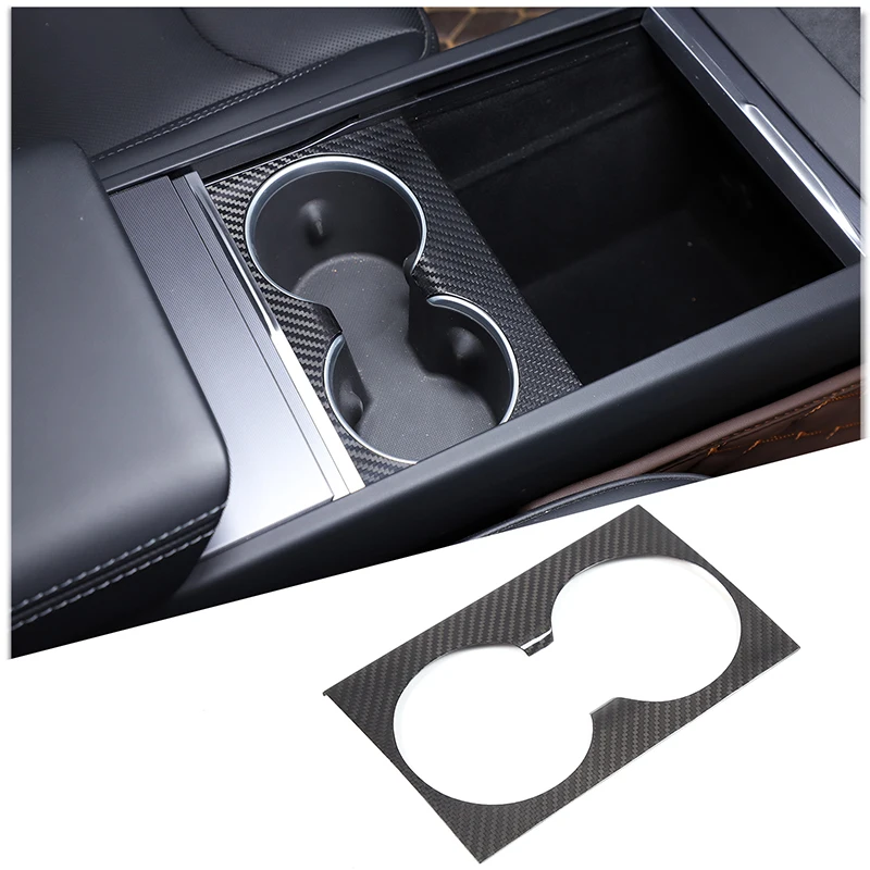 

For 2023+ Tesla Model 3/25+ Model Y Real carbon fiber central control water cup holder decorative panel Car interior accessories