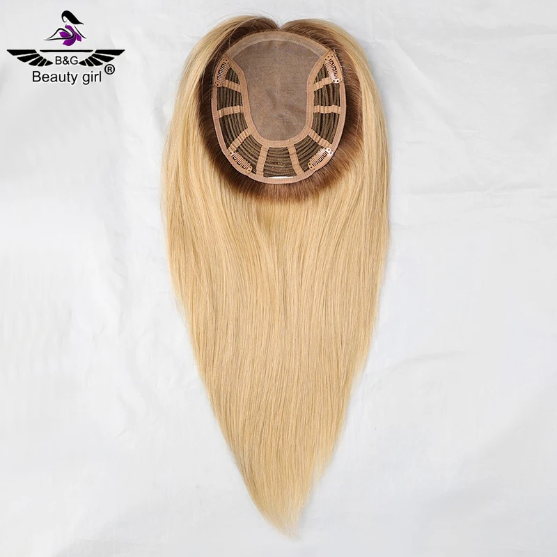 

100% European Human Hair Natural Hairline Mono Toupee Wig Ombre Blonde 6X6 Size Clip In Monofilament Base Women Topper