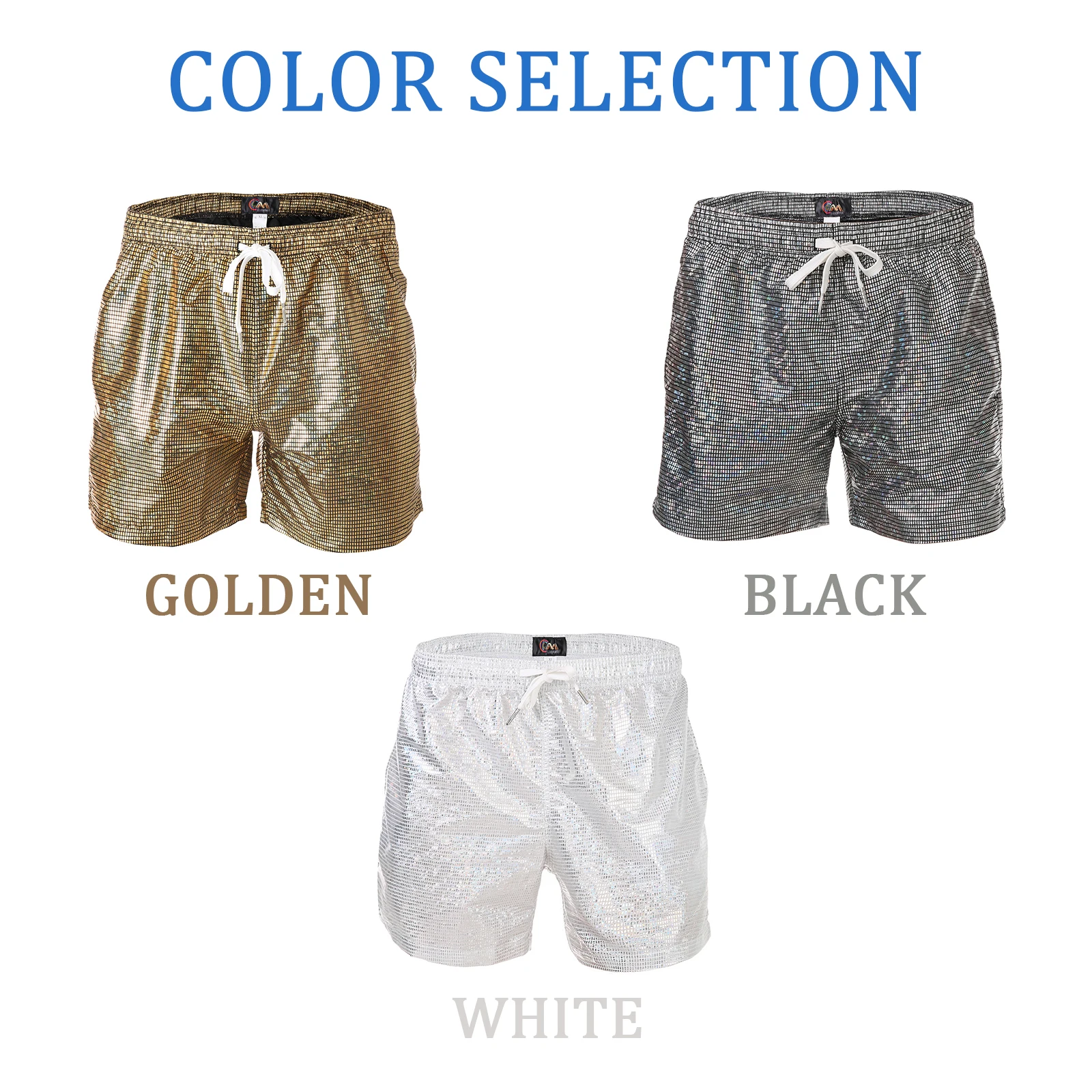 Men's Sequins Casual Loose Shorts Pocket Shiny Nightclub Dancing Boxers Gay Club Outfit Men Reflective Colorful Light Lingerie