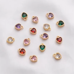 1pc 14K Gold Plated Brass Zircon Exquisite Heart Charm Penant for Women's Earring Bracelet Necklace Jewelry Making Findings