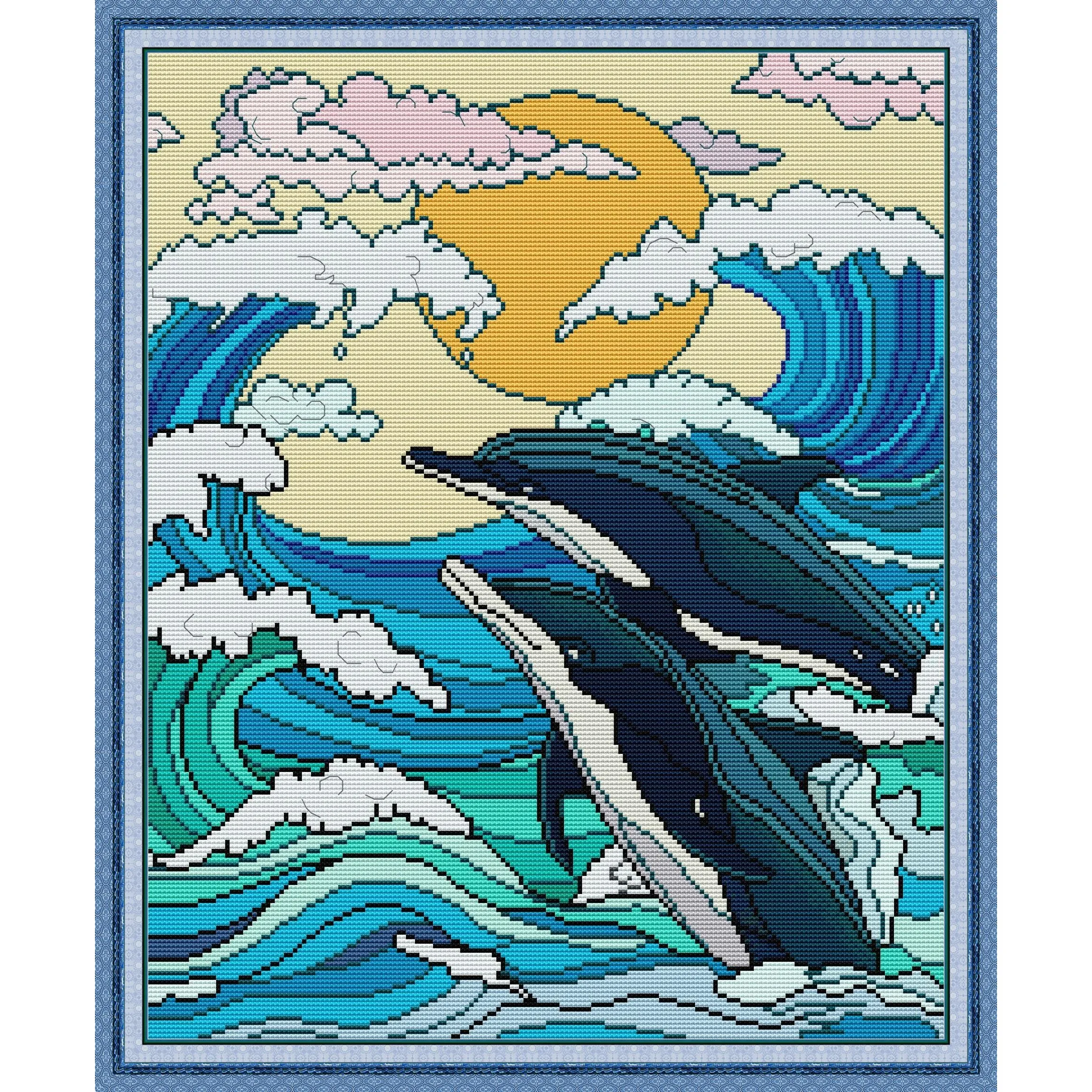 

Soulgift News Набор для вышивки крестом с предварительной печатью, штампованная ткань Аида с нитками DMC, набор для вышивания - Дельфин 3