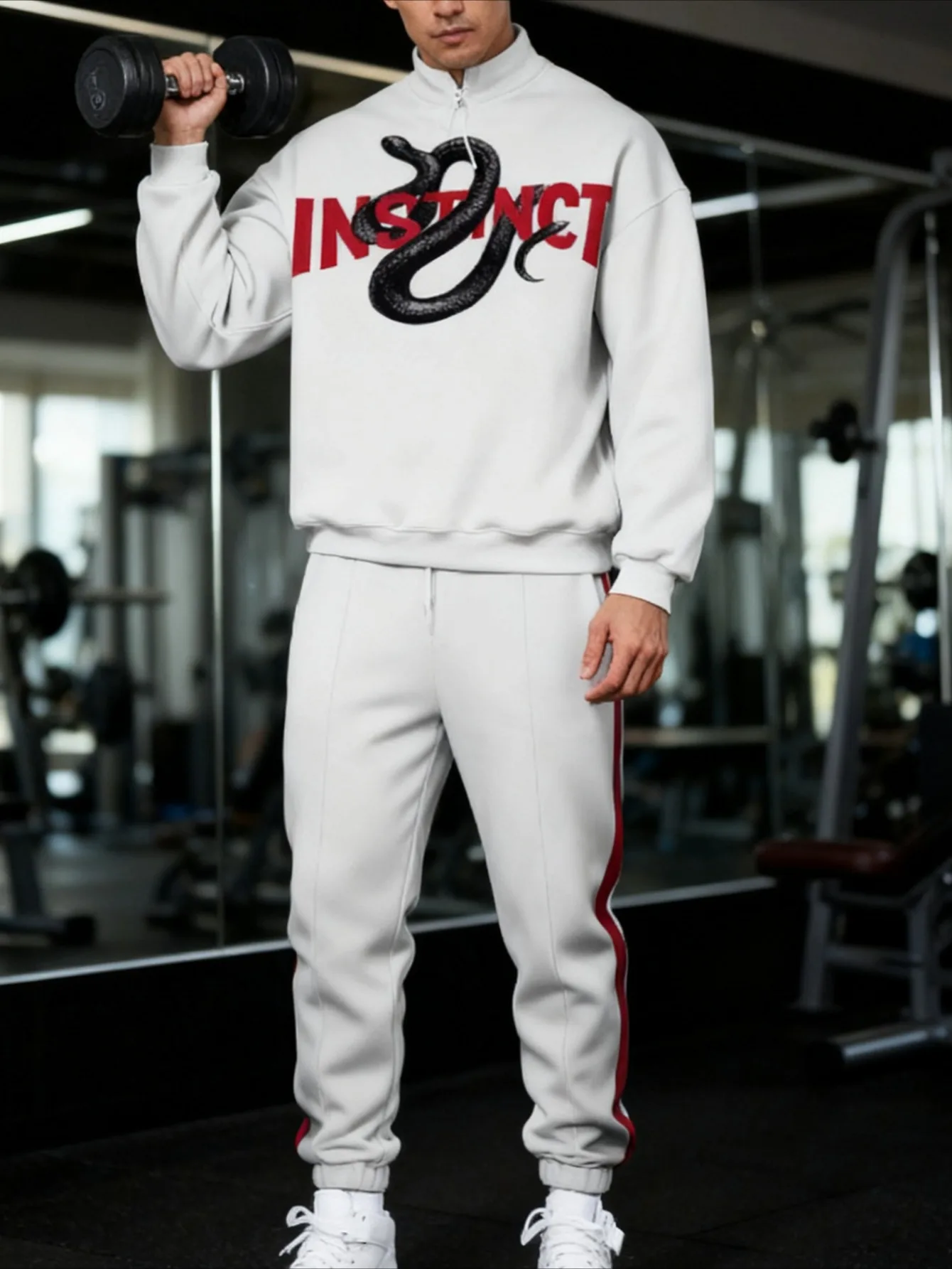 Conjunto deportivo con media cremallera y estampado digital para hombres europeos y americanos: tela de sudadera agradable para la piel de alta calidad