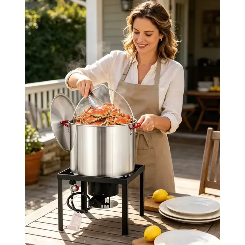 80 Quart Aluminum Crawfish Boiler Kit, 110000 BTU Outdoor Propane Burner with 10 PSI Pressure Regulator for Crab & Seafood