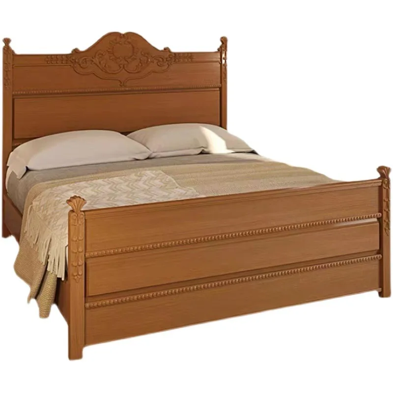 

American light luxury retro French carved solid wood bed, simple Nordic double bed dresser combination