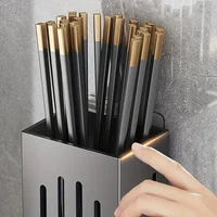 1pc/2pcs Wall-mounted Chopstick Holder Household Kitchen Sink Tableware Storage Rack Punch-free Drain with Water Tray with Hook 5