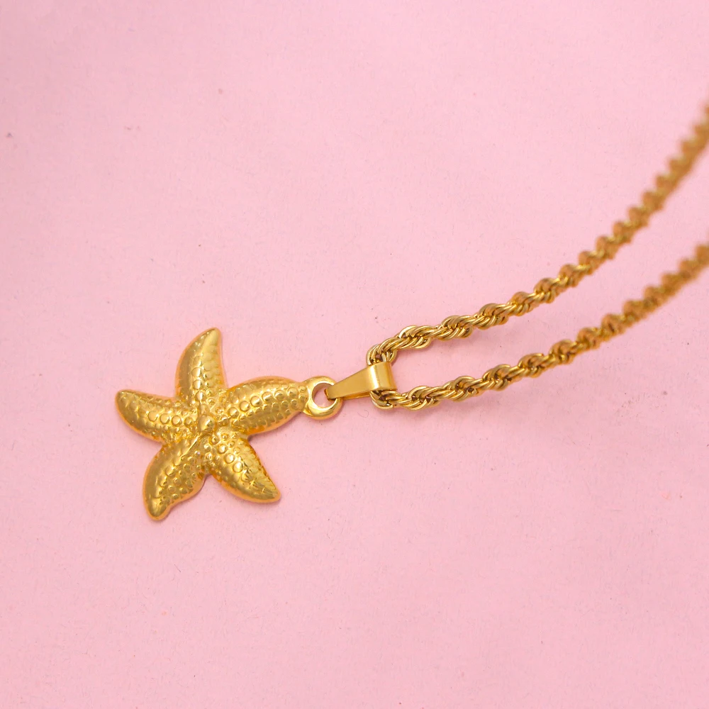 Classic Stainless Steel Starfish Pendant Necklace 18 K PVD Gold Plated Rust Proof Women Collar Gift