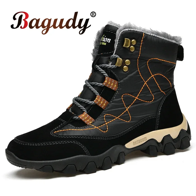 

Winter Men's Boots Warm Plush Men's Snow Boots High Quality Winter Non-Slip Sneakers Outdoor Men's Hiking Ankle Boots Work Shoes