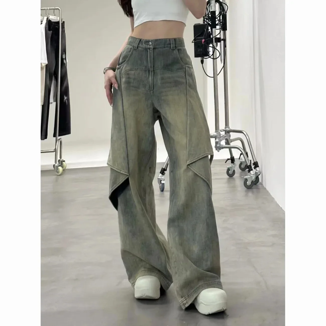 

Jeans Women Spring Autumn 2024 New Large Size Vintage Washed Bell-bottoms Fashion Casual High Waist Loose Leg Pants Womens Z340