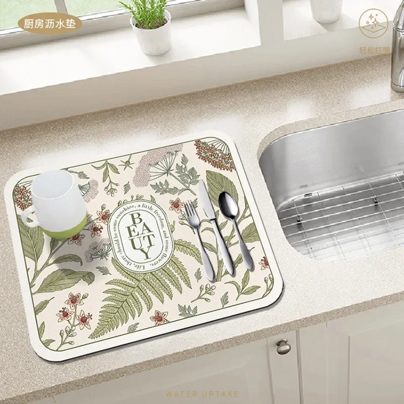 

INS Kitchen Diatomite Drained Placemat Absorbent Heat-Resistant Non-Slip Countertop Pad Bowls Plates Easy-to-Clean Home Use Mat