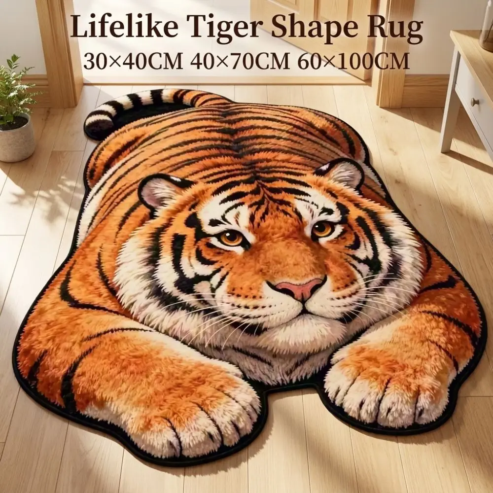 Tiger Shape Optical Illusion Doormat Lifelike Non-slip Bedside Rug Crystal Velvet Abrasion-resistant Bedroom Floor Mat