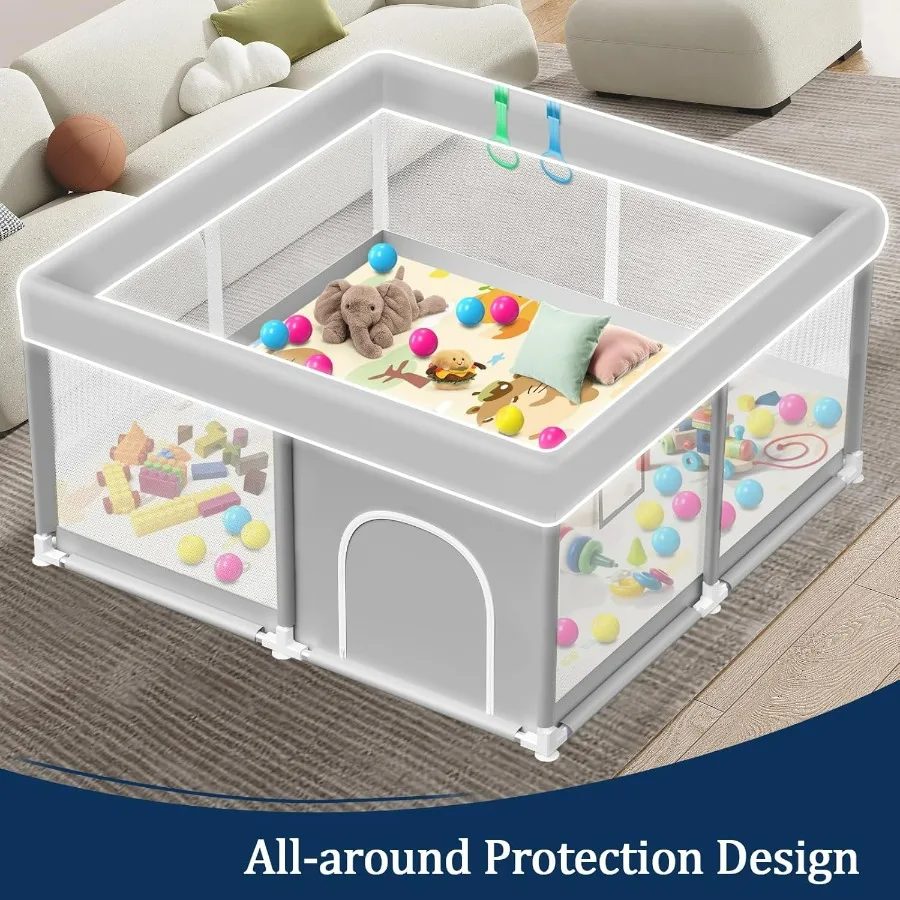 Baby Playpen with Mat 50x50 Inch Playpen with Colorful Ball for Babies and Toddlers Baby Play Pen Pin Indoor Play Fence Mat and