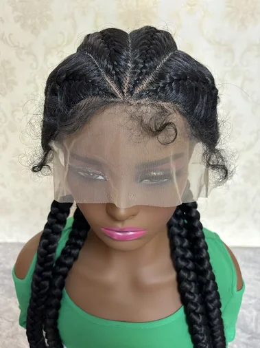 New in Synthetic Lace Wig Braided Wigs Natural Dark Wig For Black Women American African Wig Wholesale Cheap Full Lace 4 Braids