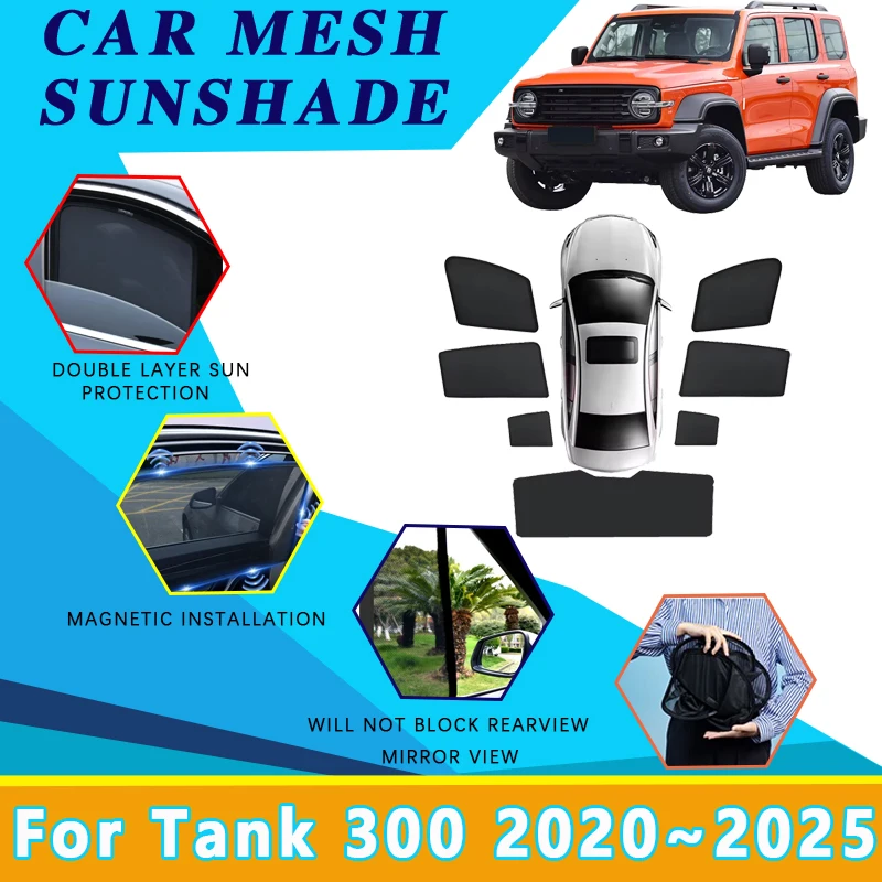 

Car Mesh Sun Shade For GWM Wey Tank 300 2020 2021 2022 2023~2025 Magnetic Sunshade Windshield Side Window Visor Tool Accessories