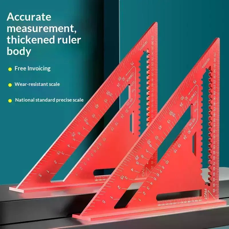 7/12 Inch Red Black Aluminum Precision Triangle Ruler Metric Woodworking Square For Carpenter Engineer And Home Decoration