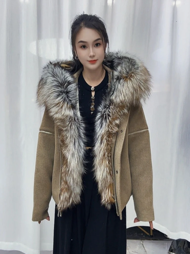 Women's Winter Short Down Jacket Hooded Thick Down Padding Zipper Casual Natural Fur Coat Warm Outerwear for Women High-End