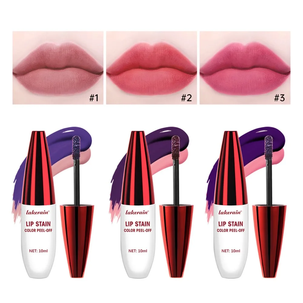 Hot 3-kleuren peel-off lipgloss niet gemakkelijk te vervagen mat oppervlak lipvlek waterdicht roze roze lip tint geschenken