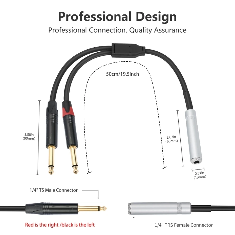 M17B 1/4 Inci Pemisah Stereo Kabel Y 6.35Mm Steker Betina Stereo Jantan Ganda 6.35Mm