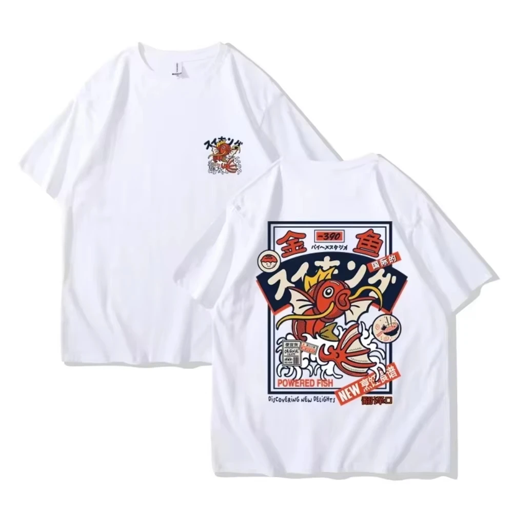2026 Red Koi Printed Short Sleeve Round Neck Loose Large Size T-shirt Street Dance Shirt Summer Men's and Women's Cotton Shirt