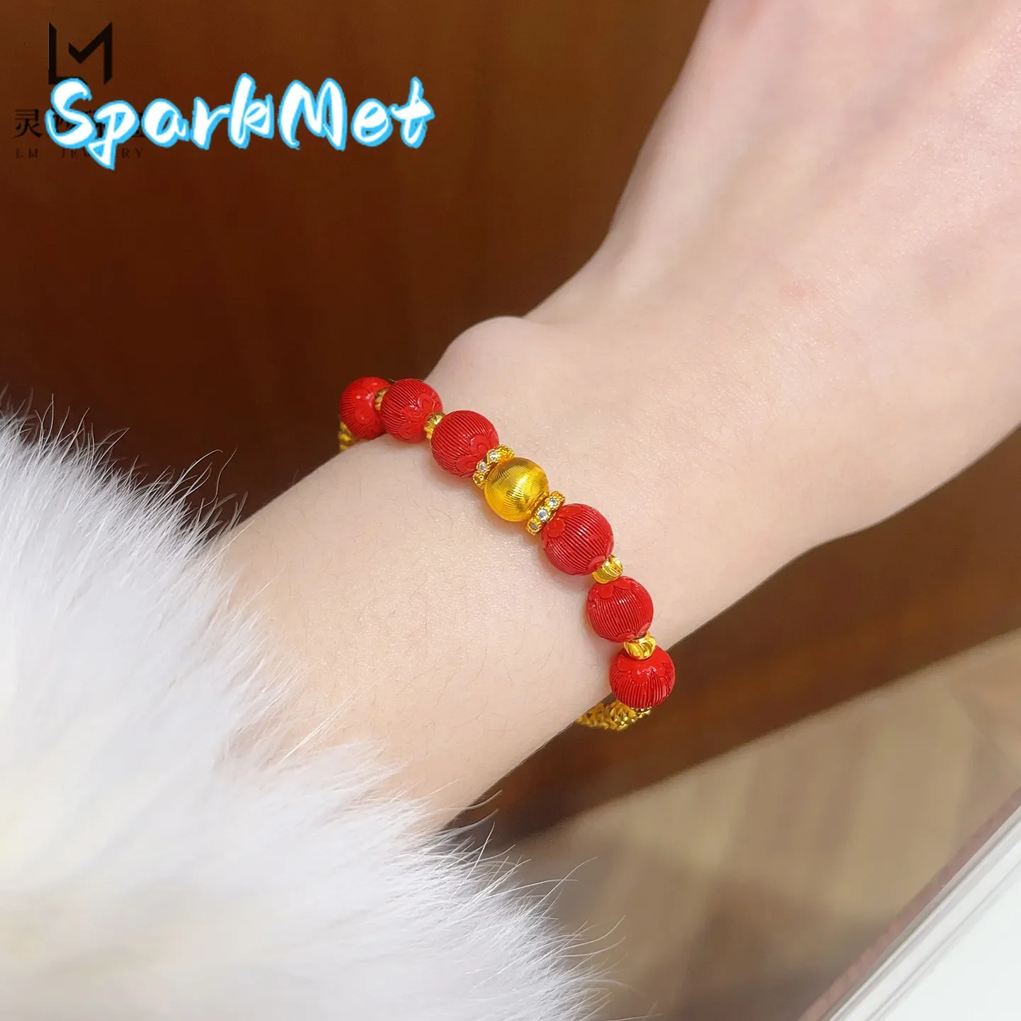 

Sparkmet Cat's Eye Red Hydrangea Bracelet Women's 24K Gold AU999 - Thickened gold chain body, scratch-resistant,long-lasting bri