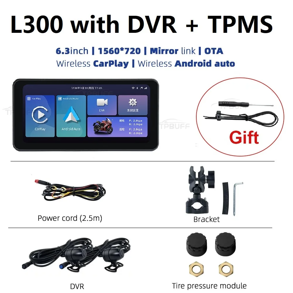 L300 New Motorcycle navigation 6.3inch Screen Wireless CarPlay