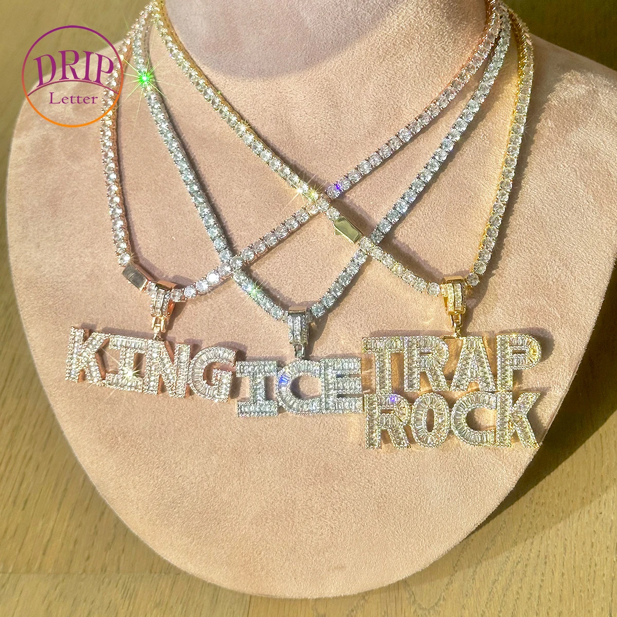 Drip Letter Customized Baguettecz Name Necklaces for Women Iced Out Cubic Zirconia Fashion Personalized Jewel